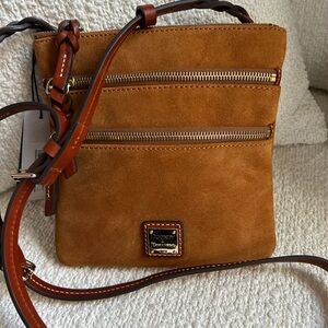 Dooney & Bourke Triple Zip Honey Suede Crossbody Bag NWT
